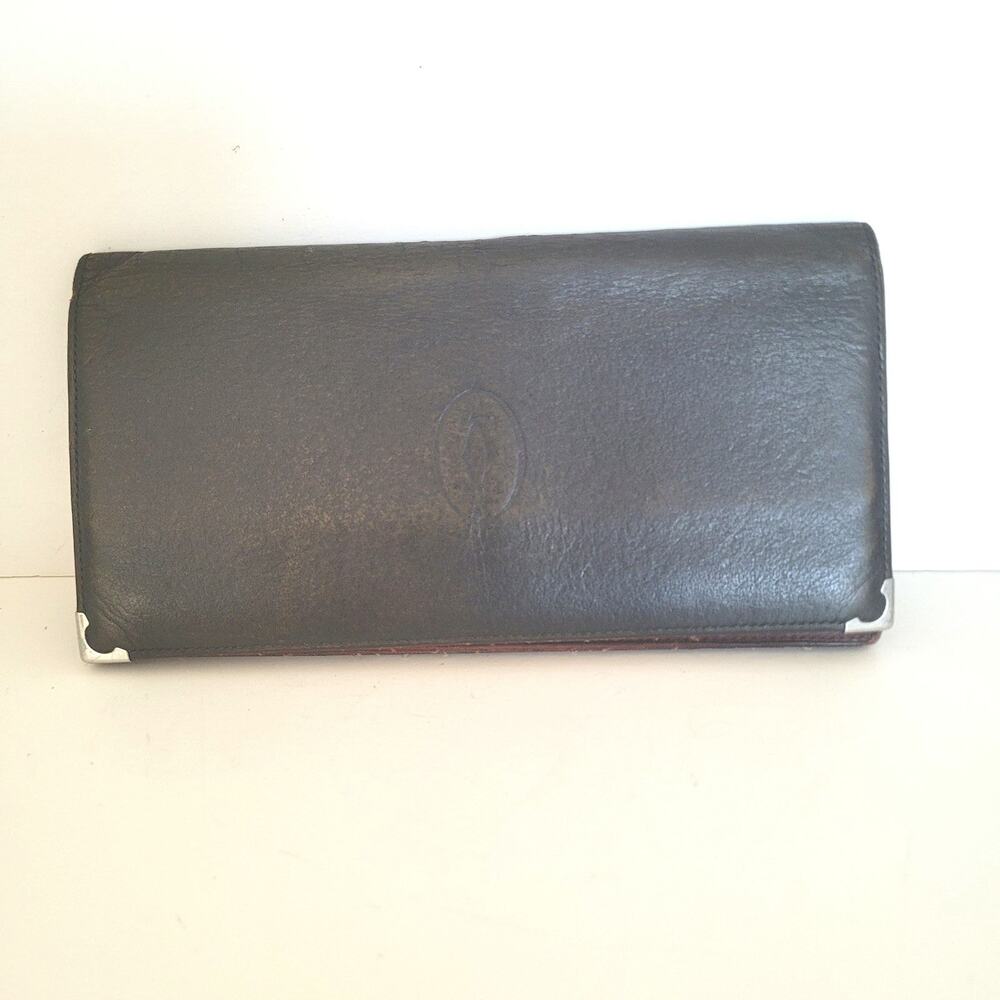 Cartier‎ Unisex Bifold Card Bill Holder Black Wallet Long Leather Authentic